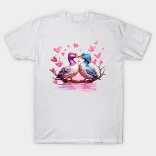 Valentine Kissing Mallard Bird Couple T-Shirt